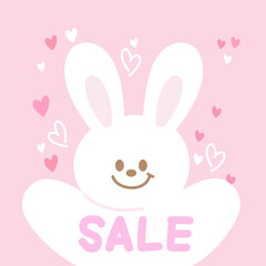 Cute illustration of bunny and SALE letter, hearts on pastel pink background for happy easter, online shopping, promotion, banner, special price, campaign, ad template, wallpaper, poster, backdrop