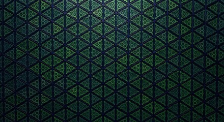 Abstract patterned backdrop with symmetrical triangular design in dark greens