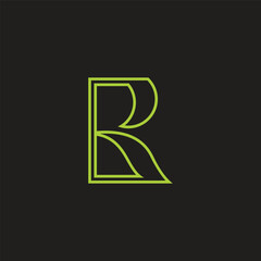 letter r green leaf stripes geometric logo vector