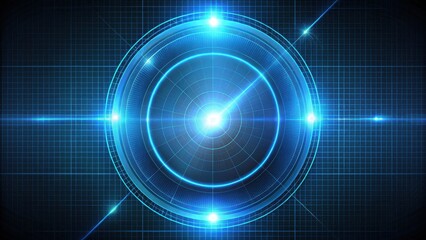 A futuristic blue glow circle radar scanning on a dark metallic background with a subtle grid pattern and neon-like lines , dark