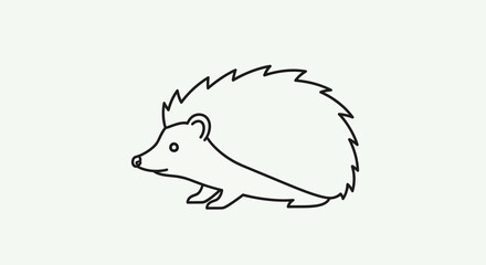 A simple line drawing of a hedgehog, viewed from the side. It has visible spines, legs, and a small ear.