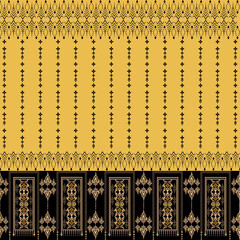thai art pattern  geometric fabric pattern art, abstract, ethnic, yellow, black background for textile, clothes, curtains, carpets, pillows, bags, decorations, vector illustration, delicate, stripe, 