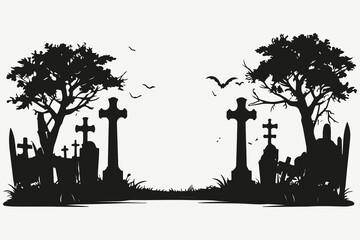 cemetery silhouette sketch illustration vector