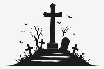 cemetery silhouette sketch illustration vector