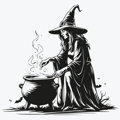 witch and a cauldron sketch illustration vector