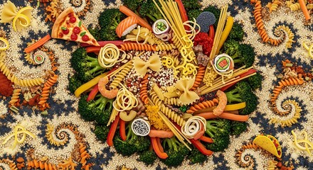Artistic Food Mosaic, A Harmonious Composition of Diverse Culinary Elements