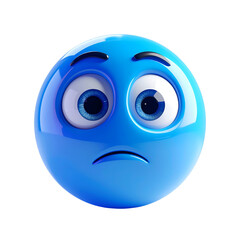 Fototapeta premium Contemplative Emoji: A close-up of a glossy blue emoji with an expression of thoughtful reflection, it conveys a sense of introspection, self-awareness, or mild concern. 