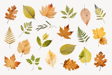 Fall pressed leaves isolated image set