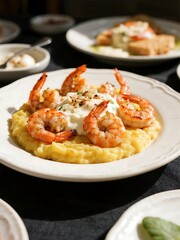 Grilled Shrimp with Garlic Kaymak  on Grits