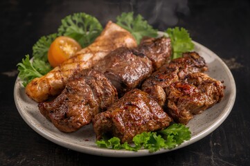 Grilled meats paired with fresh veggies on a plate