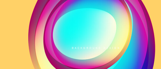 Abstract concentric circles, vibrant colors blend. Yellow background contrasts with blue, pink, purple gradients. Modern design element.
