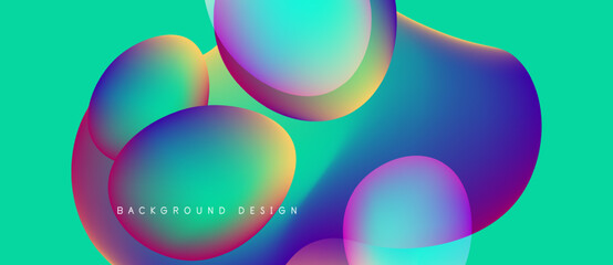 Abstract fluid shapes blend vibrant colors. Turquoise, purple, yellow create dynamic composition. Modern design element for backgrounds.