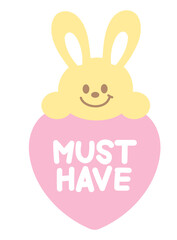 Cute MUST HAVE sale icon with bunny for online shopping, promotion, sticker, banner, discount, web button, campaign badge, brochure, price tag, animal, pet shop, vet, rabbit cartoon, ads, happy easter