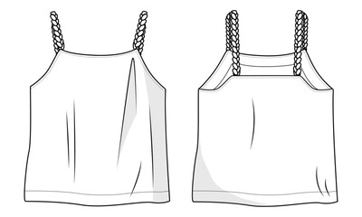 Ladies tops technical drawing template front and back