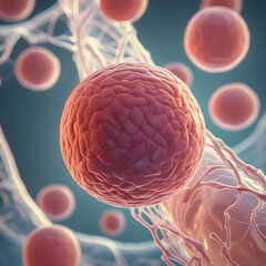 A close-up microscopic view of a single human blood cell.