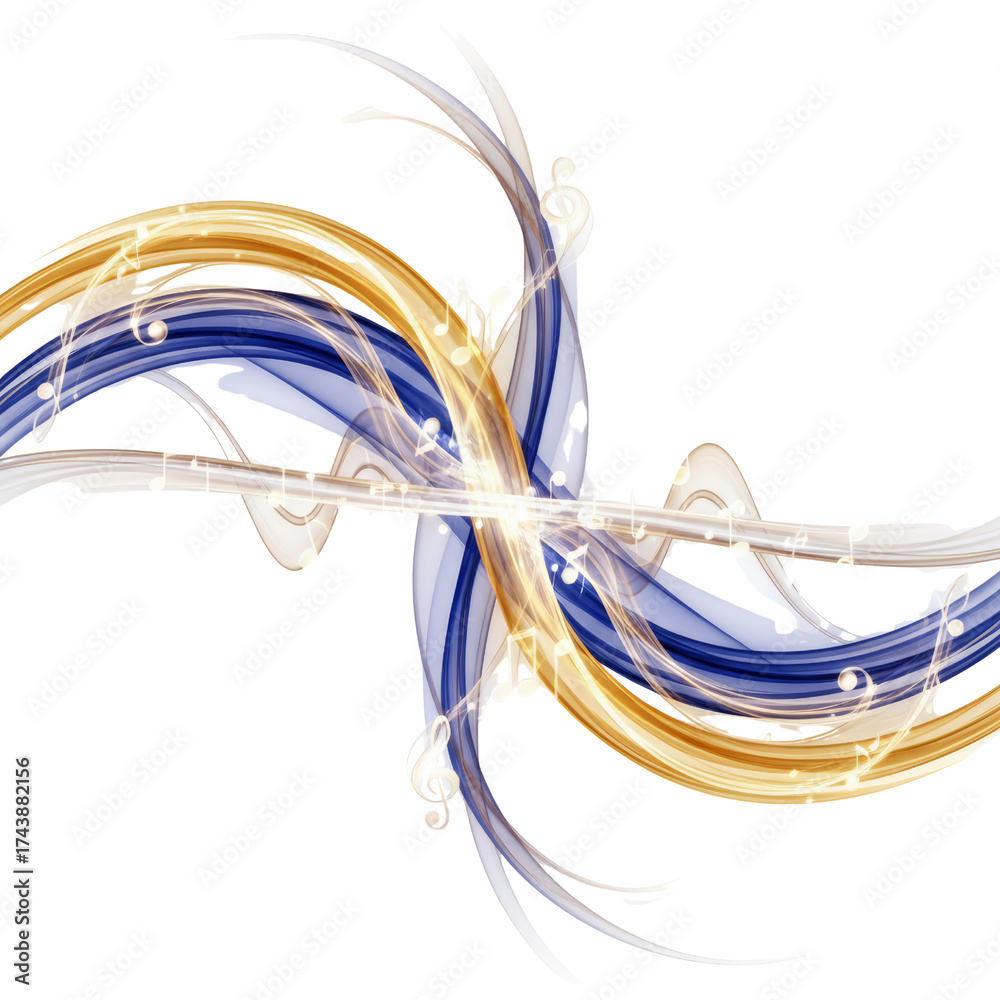 Wall mural harmonious symphony of luminous streaks and ethereal music notes on transparent space