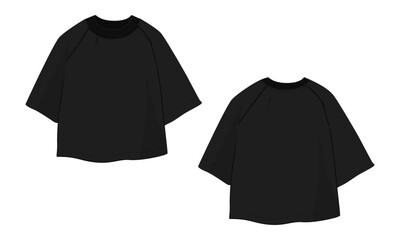 T shirt technical drawing  vector illustration black color  template front and back