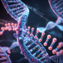A close-up view of a DNA strand being precisely edited.