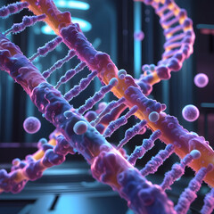 A close-up view of a DNA strand being precisely edited.