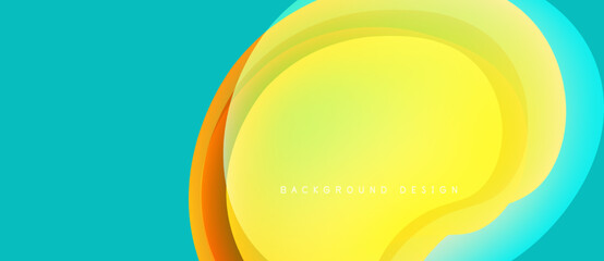 Abstract background features vibrant layers. Yellow, orange, turquoise blend smoothly. Modern design evokes energy, fluidity. Simple text reads background design.