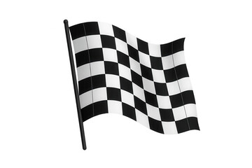 Fototapeta premium Checkered flag waving on pole, symbolizing finish line, win, racing, victory, and successful competition
