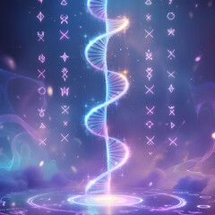 A fantasy-style DNA strand made of light and energy, twisting gracefully.
