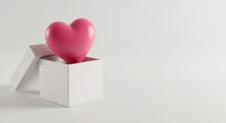Pink heart inside white gift box on light background  