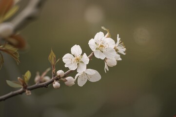 Twig adorned with white cherry flowers