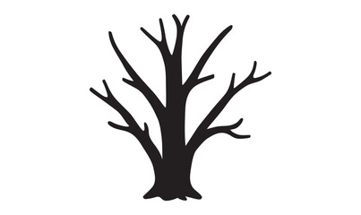 Dead tree drawing vector silhouette on white background