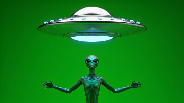 Futuristic sci-fi concept of an extraterrestrial encounter, depicting themes of alien kidnapping and greenscreen kidnapping, a fantasy distinct from zombie kidnapping