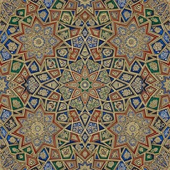 Intricate kaleidoscopic pattern with geometric and floral elements
