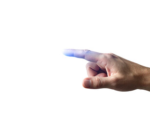 Human Fingertip Pressing Glowing Holographic Button