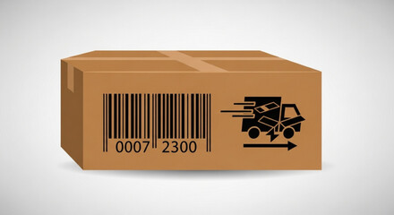 Cardboard box with shipping label and barcode, symbolizing package delivery and logistics, for ecommerce and transportation
