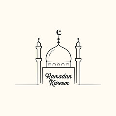 Vector art of ramadan kareem mosque illustration with crescent moon and islamic calligraphy