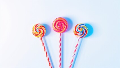 Three vibrant spiral lollipops displayed against a white background