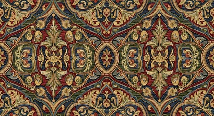 Intricate Renaissance Pattern Repeat with Ornate Elements and rich colors