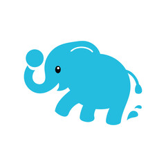 Fototapeta premium Blue cartoon elephant playing with a ball Keywords: elephant, blue, cartoon, playing, ball