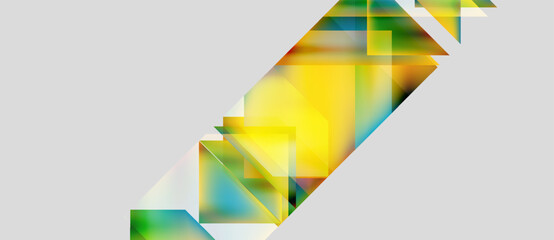 Abstract geometric composition. Overlapping shapes create vibrant color gradients, mostly yellow, green hues. Minimalist design, clean background.