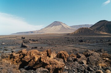 Volcanic landscapes and signs of human activity in arid regions