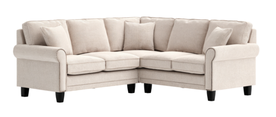 Cream-colored corner sectional sofa with rolled arms