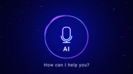 AI voice recognition personal assistant technology concept, smart artificial intelligence app screen, machine speech generated, online support chat bot, automated virtual business customer service