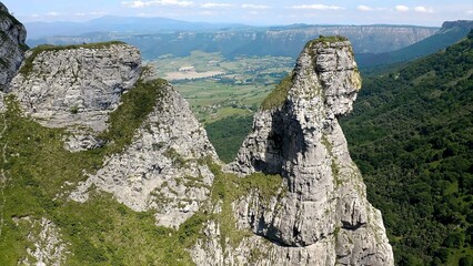 The famous monk-shaped rock pinnacle on the cliffs of Salto del Nervión in Alava, Spain.