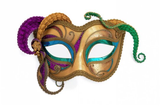 Amazing festive mask on a plain white backdrop. Mardi Gras theme.