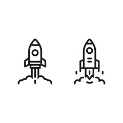 Rocket Launch Icon Set – Vector Outline Style for Startup & Space