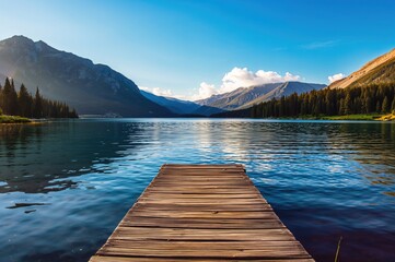 Obraz premium Serene mountain lake with a wooden pier