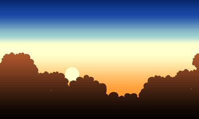 Twilight scenery behind shady...