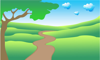 Garden road and blue sky illu...