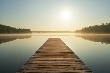 Fototapeta premium Tranquil Lake with a Long Wooden Pier