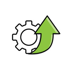 Automation icon. AI. Gear with an upward arrow. automatic, manager, web. Mixed design style.