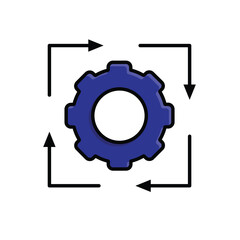 Automation icon. AI. Gear with four arrows forming a square. automatic, manager, web. Mixed design style